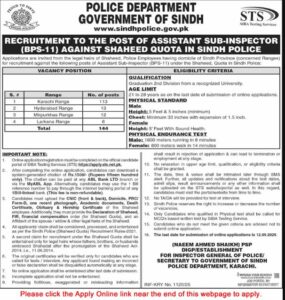 Asi jobs in sindh police job (Shaheed Quota) 2025